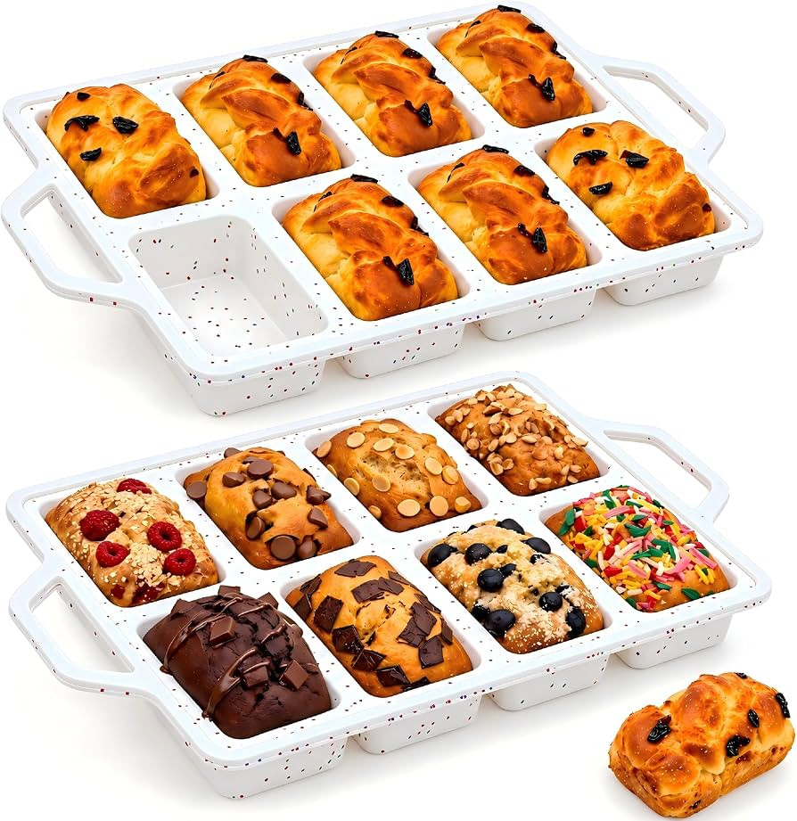 Vinino 2 Pack Silicone Mini Loaf Pans 8 Cavity for Baking Cake Bread Molds | Amazon (US)