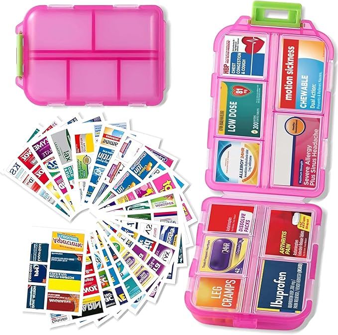 Pill Organizer with Medicine Labels Travel Daily Pill Container Mini Medication Organizer Storage... | Amazon (US)