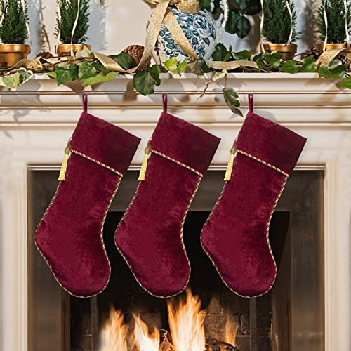 Ugiftcorner Red Christmas Stockings 3 Pack Velvet Christmas Stockings with Gold Tassel Decorations for Fireplace Holiday Party | Amazon (US)