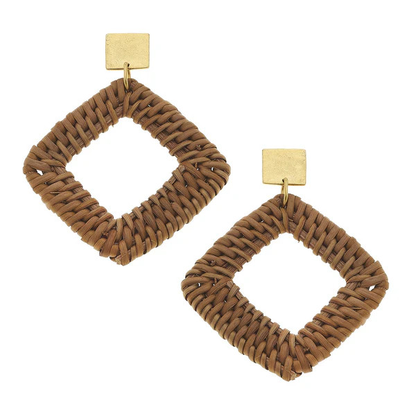 Brown Rattan Square Earrings | Susan Shaw