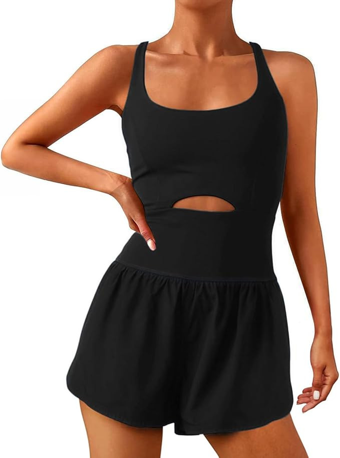 Wenlia Women Workout Romper Onesie with Padded Bras Sleeveless One Piece Outfits Shorts Atheletic... | Amazon (US)