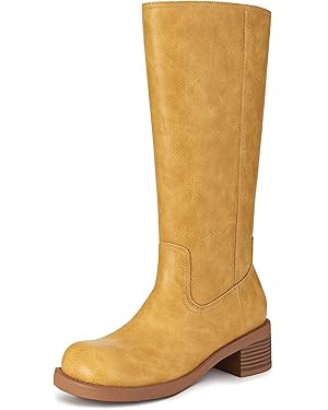 Athlefit Women's Knee High Boots Square Toe Chunky Block Riding Tall Boots for Women Low Heel | Amazon (US)