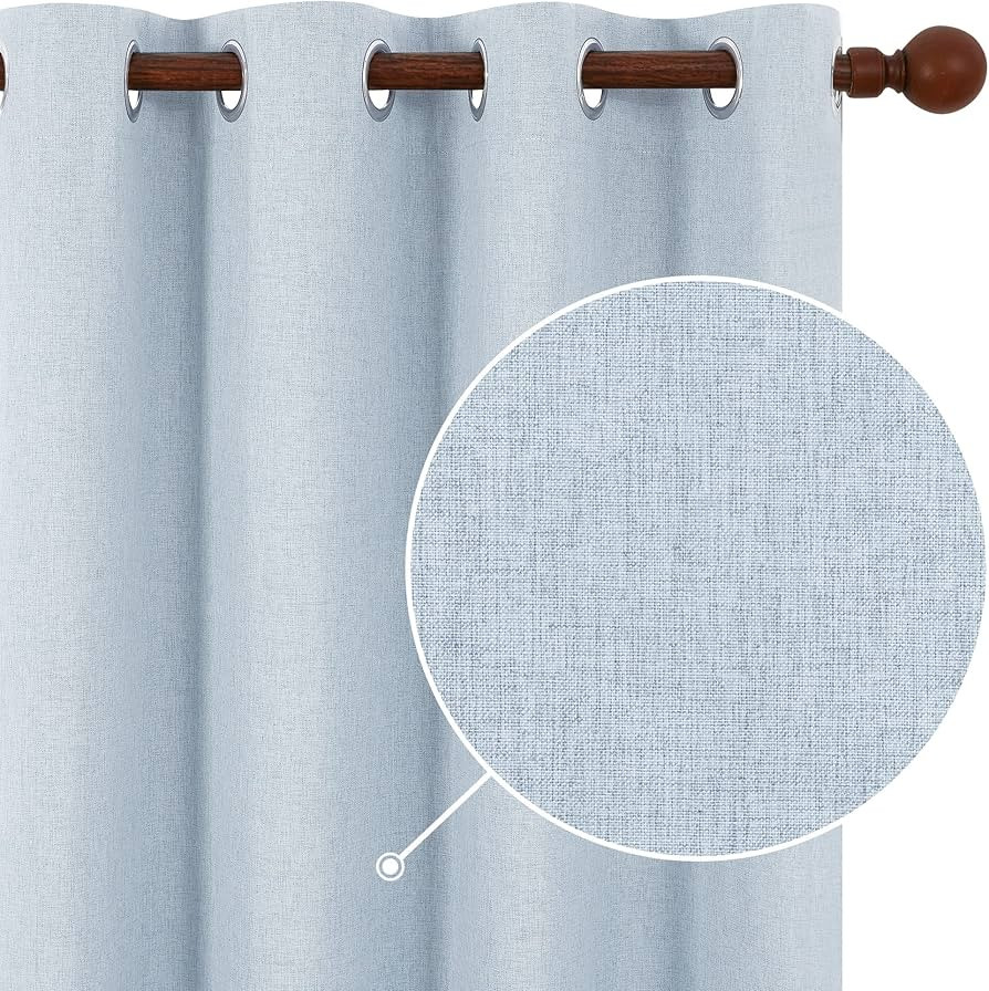 Deconovo 100% Blackout Curtains 84 Inch Length, Light Blue, 52" W x 84" L, 1 Pair, Faux Linen Gro... | Amazon (US)