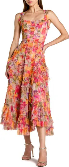 Floral Scoop Neck A-Line Ruffle Midi Dress | Nordstrom