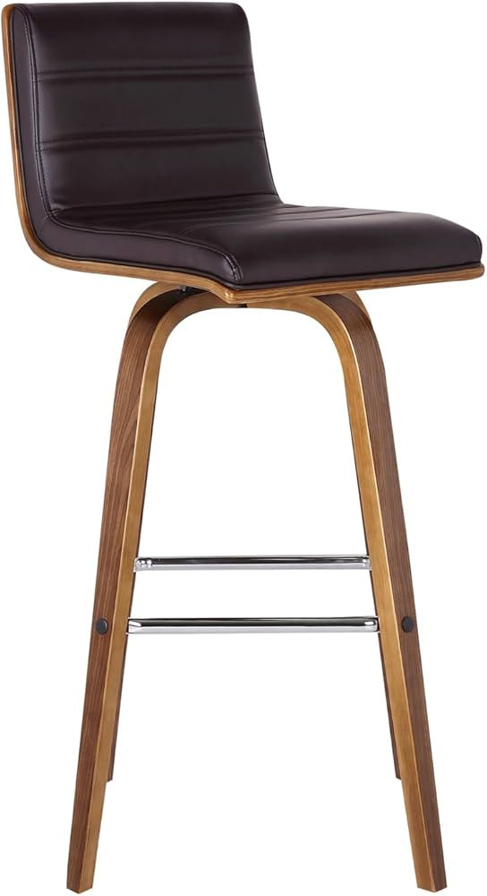 Armen Living Vienna 26" Counter Height Swivel Brown Faux Leather and Walnut Wood Bar Stool | Amazon (US)