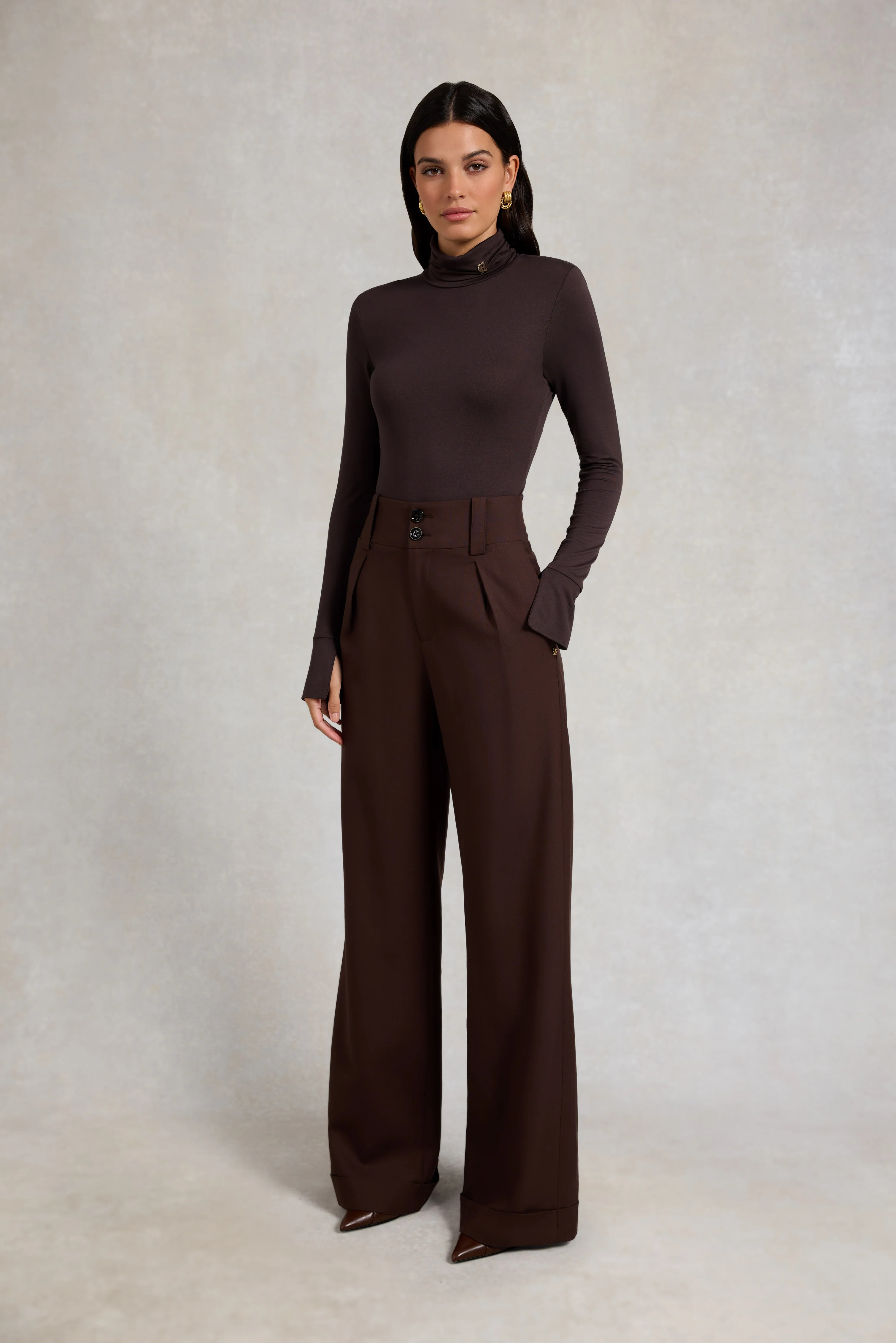High Waisted Wide Leg Trouser (Walnut Twill) | Holland Cooper