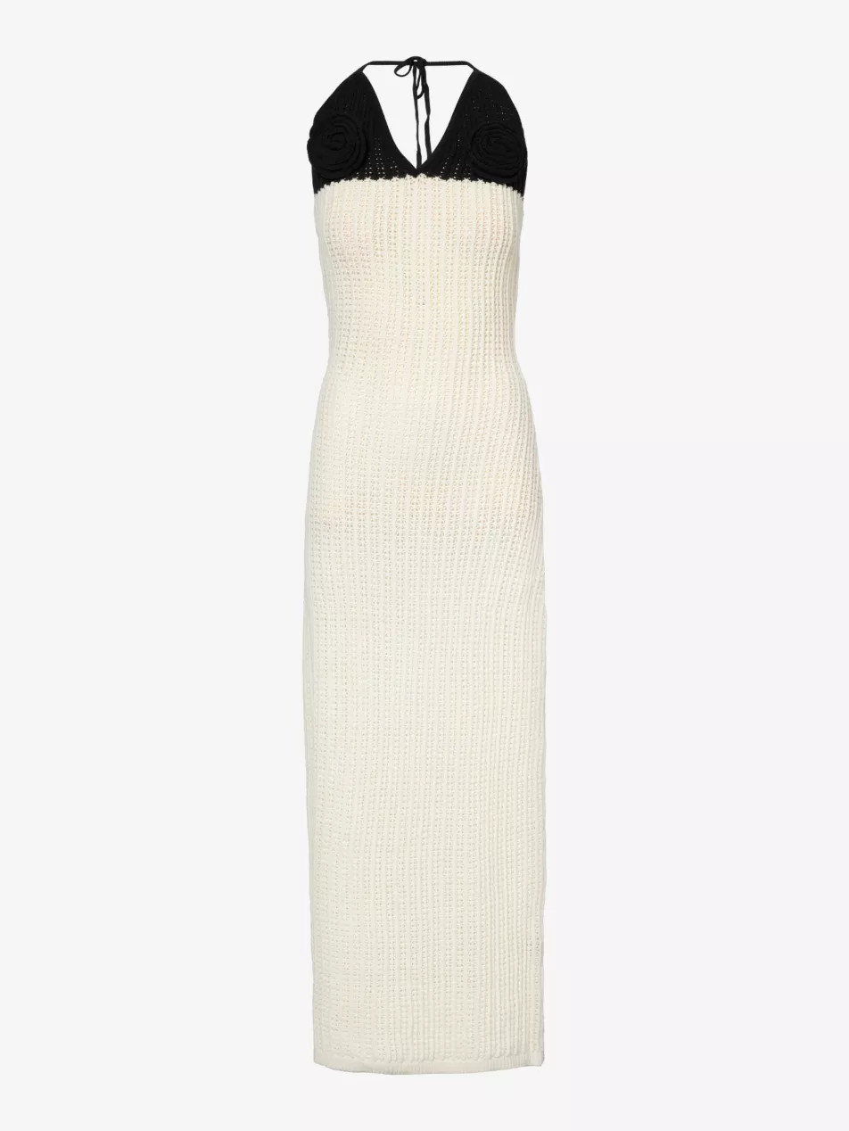 Orchid corsage-embellished cotton-blend crochet maxi dress | Selfridges