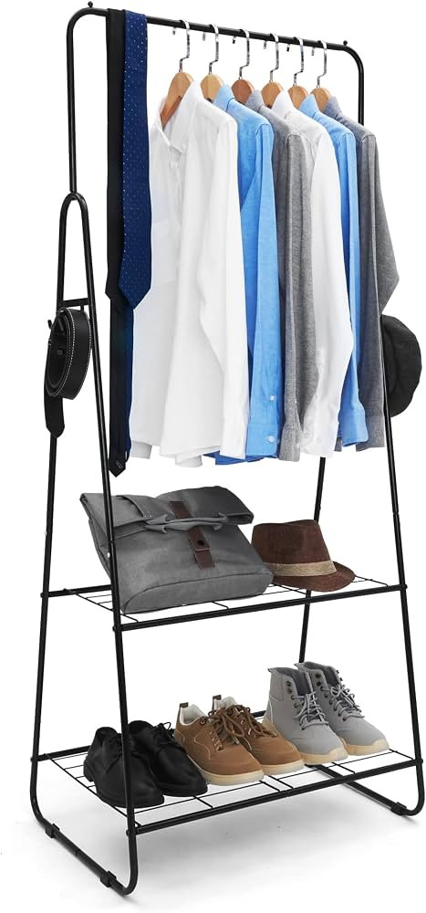 Luimerde Coat Stand with Shoe Rack Clothes Rack Hanging Rail with 2 Tier Storage Shelves and 4 Ho... | Amazon (UK)