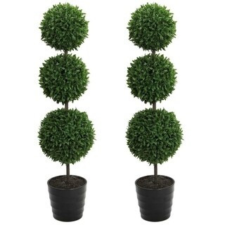 2 x 24" Faux Tabletop English Boxwood 2 Ball Topiary in Pot, Green | Bed Bath & Beyond