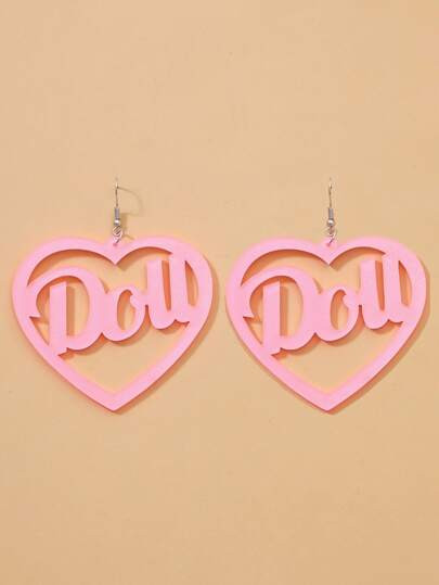 Letter Detail Heart Drop Earrings | SHEIN