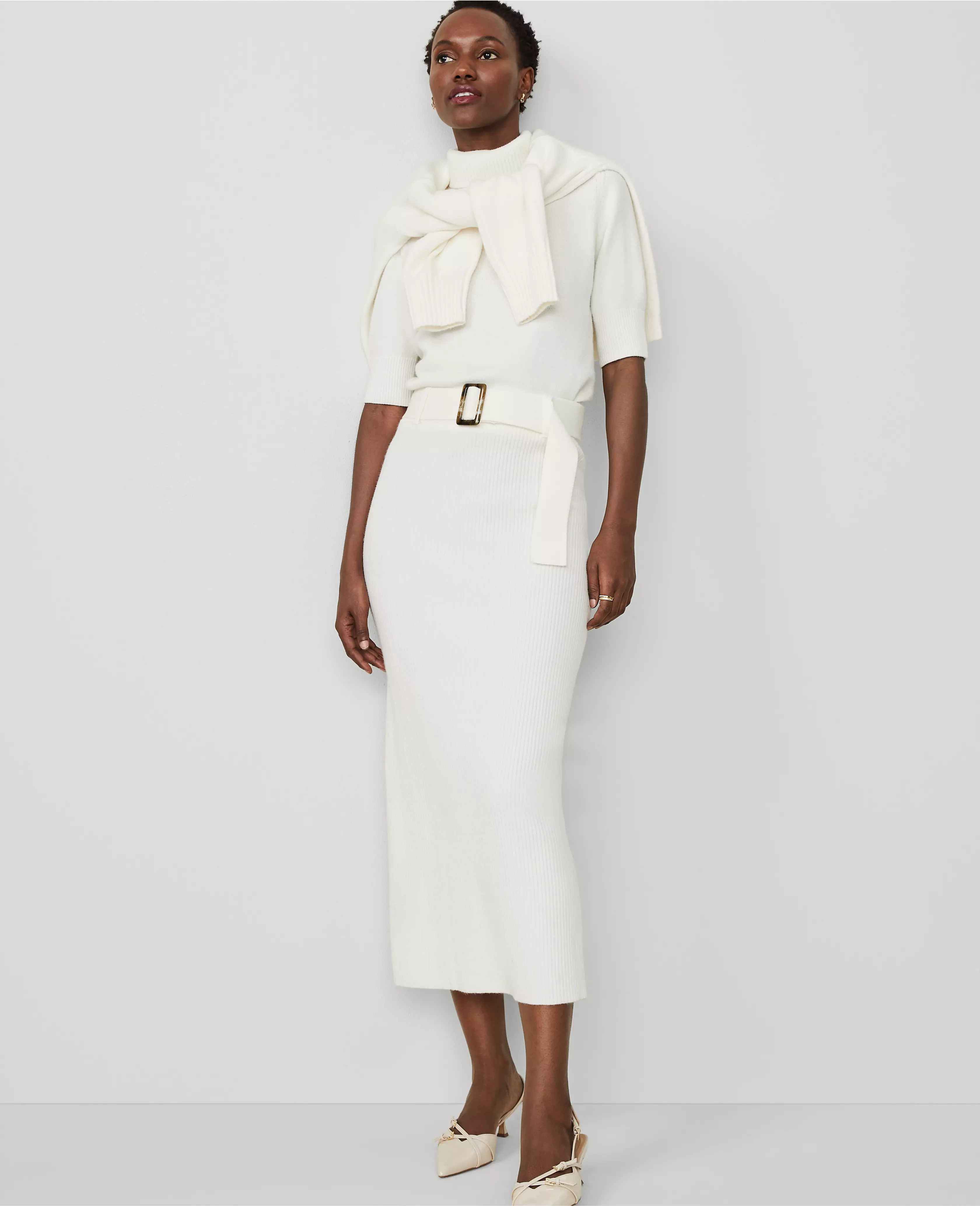 Ribbed Skirt With Belt | Ann Taylor