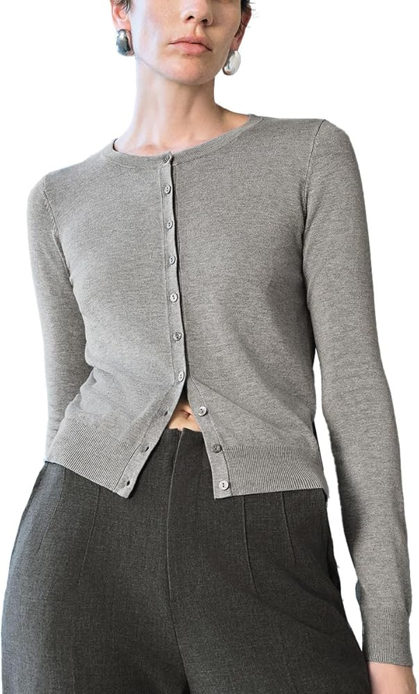 Womens Solid Knitted Cardigans Long Sleeve Shirts Casual Lightweight Crew Neck Sweater Outwear Fa... | Amazon (US)