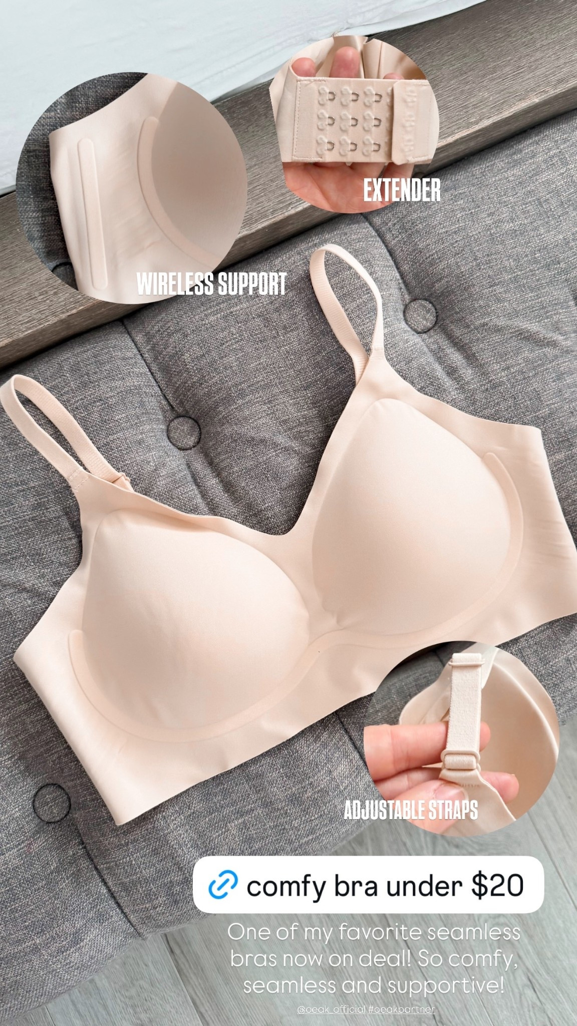 One of my favorite seamless bras now on deal! So comfy, seamless and supportive! ADJUSTABLE STRAPS EXTENDER WIRELESS SUPPORT @oeak_official #oeakpartner