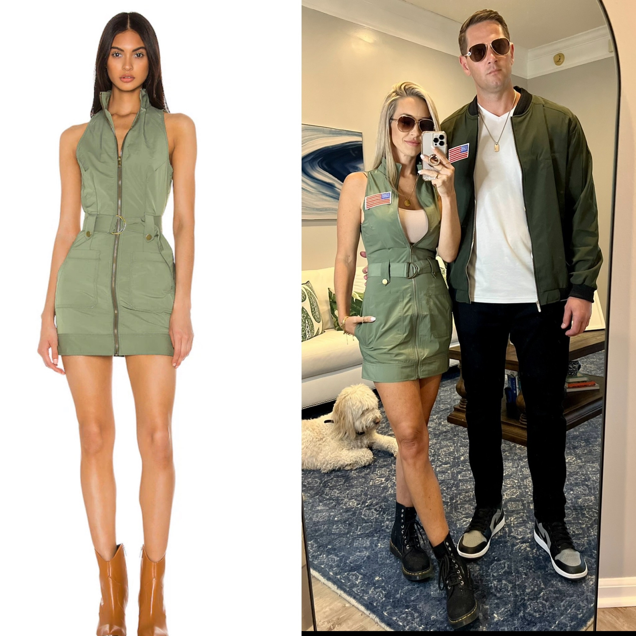 This is such a cute dress. (Also comes in white) -I wore it for a Top Gun themed party. I bought an American flag patch & stuck it on the front. Also, attached one to my husbands bomber jacket. Aviators are cheap but would work great for Halloween costume. Halloween  

#LTKparties #LTKHalloween