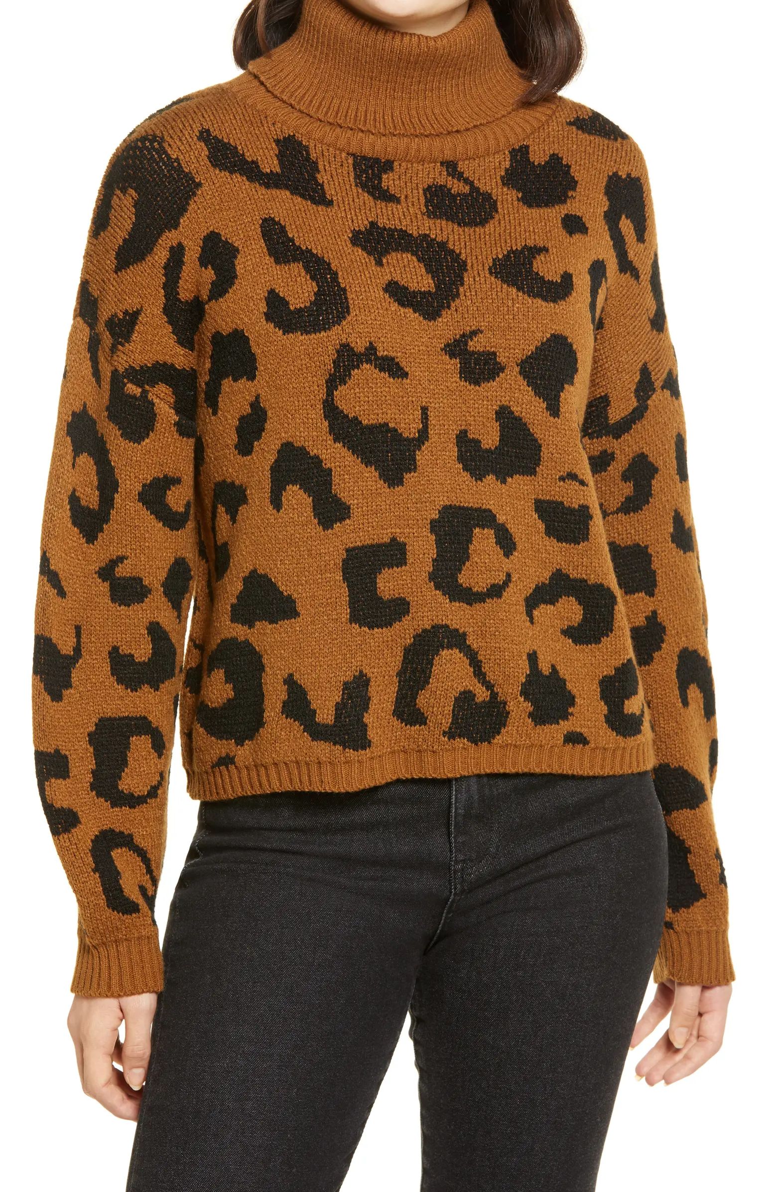 Leopard Pattern Turtleneck Sweater | Nordstrom