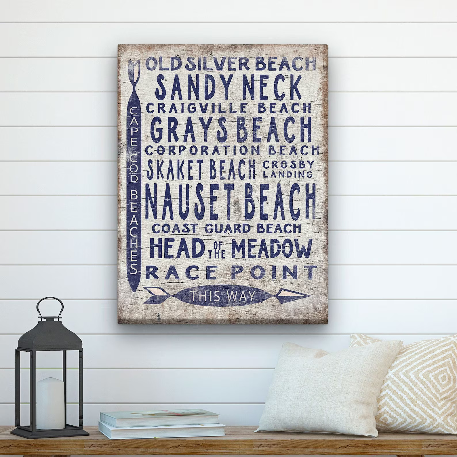 Cape Cod Beaches Sign, Vintage Wood Look Cape Arrow Sign, Craigville, Nauset, Race Point, Old Sil... | Etsy (US)