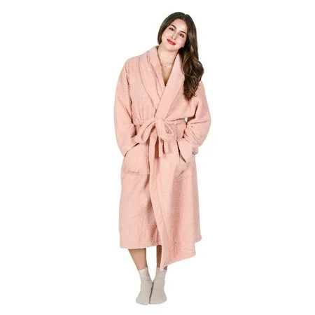 Tirrinia Women s Plush Soft Robe Fluffy Warm and Fleece Sherpa Shaggy Bathrobe for Ultimate Comfort Machine Washable Medium Size Pink | Walmart (US)