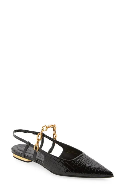 Open Edit Olympia Snake Embossed Flat in Black Croco at Nordstrom, Size 5 | Nordstrom