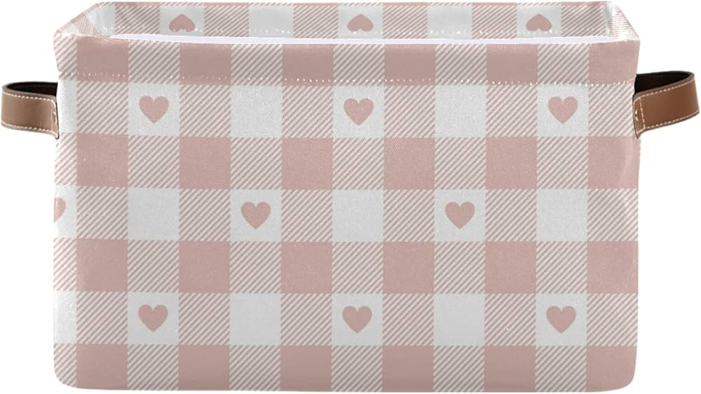 senya Valentine's Day Storage Basket, Large Foldable Storage Basket with Handles, Pink Buffalo Ch... | Amazon (US)