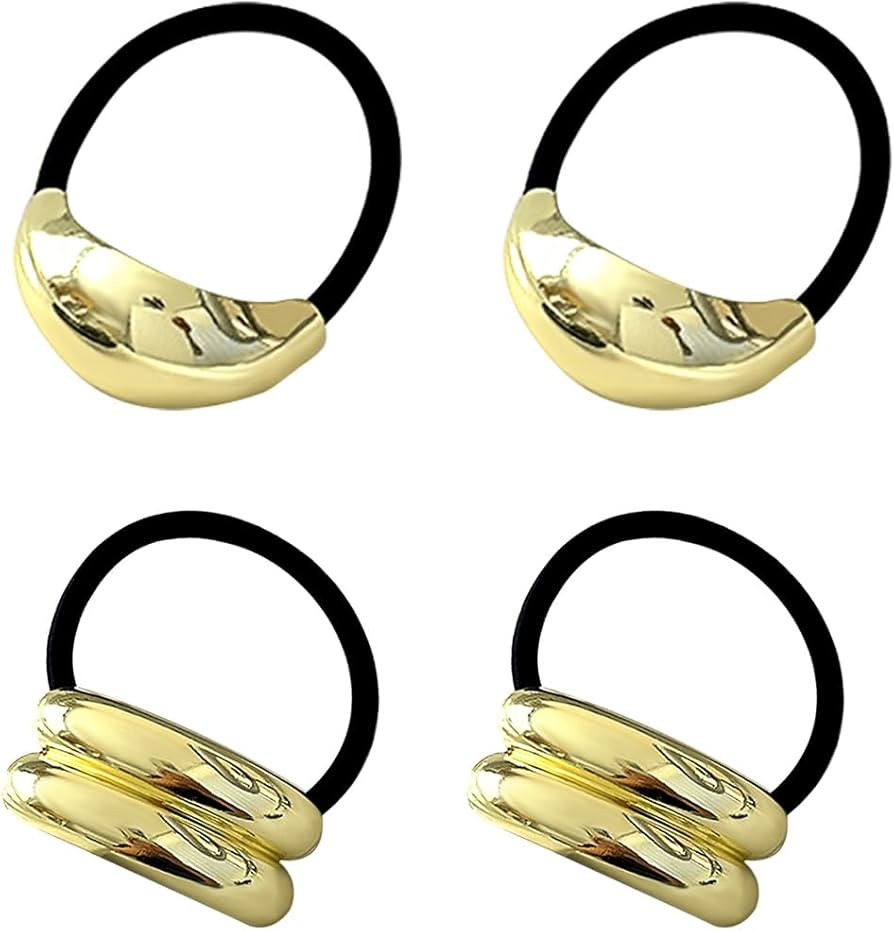 Metal Hair Ties | Metal Geometric Elastic Hair Ties, Hair Cuff Wrap Hair Ties for Thick HairGold ... | Amazon (UK)