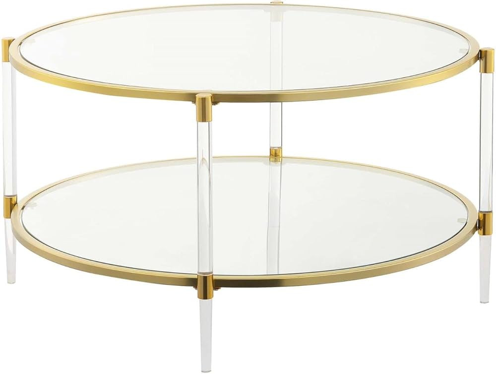 Convenience Concepts Royal Crest 2 Tier Acrylic Glass Coffee Table, Glass/Gold | Amazon (US)