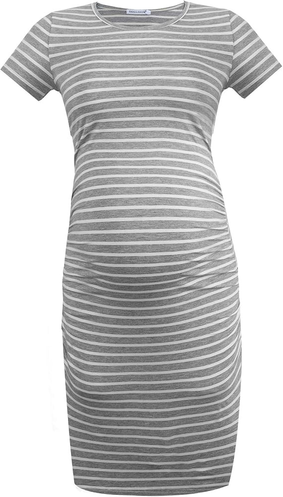 Smallshow Women's Short Sleeve Maternity Dress Ruched Pregnancy Clothes | Amazon (US)