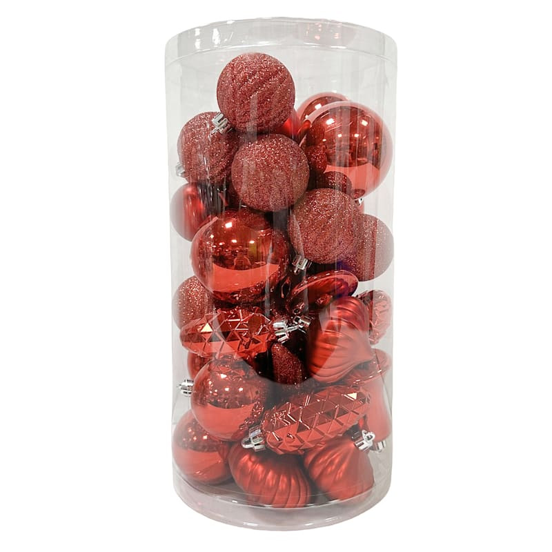 40-Count Red Mix Shatterproof Ornaments, 65mm | At Home