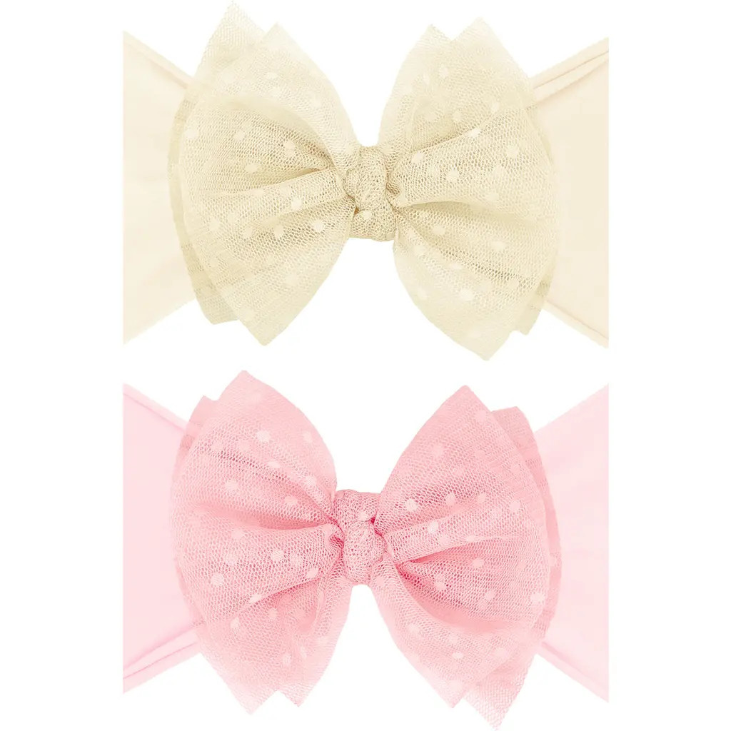 Baby Bling 2-Pack Fab-Bow-Lous® Point d'Esprit Tulle Headbands in Ivory Pink at Nordstrom | Nordstrom