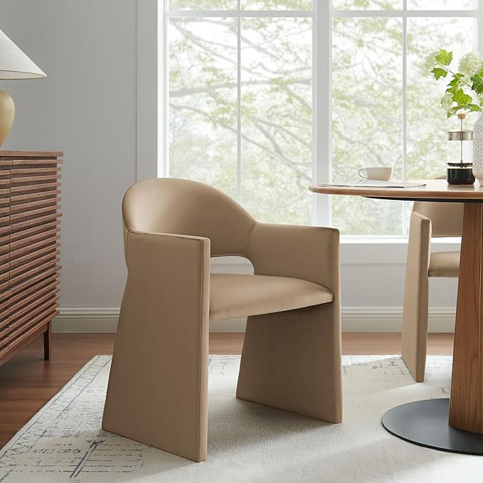 Modway Talia Performance Velvet Dining Armchair in Taupe - Modern Curved Dining Chair with Open-B... | Amazon (US)