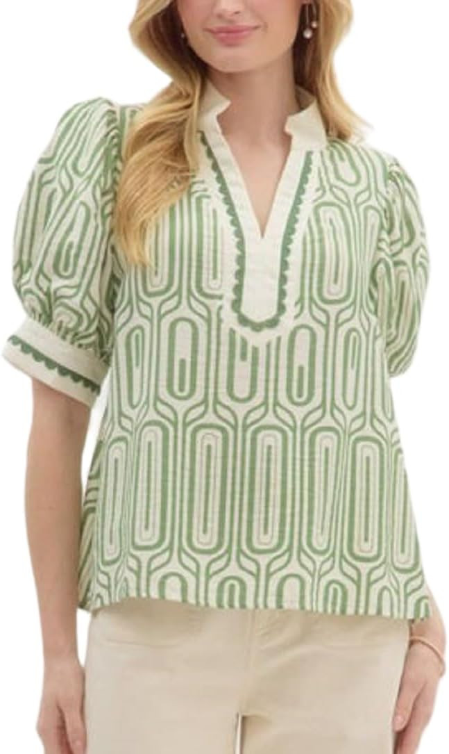 Women Boho Short Sleeve Shirt Ruffle Sleeve V Neck Blouse Top Cute Floral Printed Loose Peplum Ba... | Amazon (US)