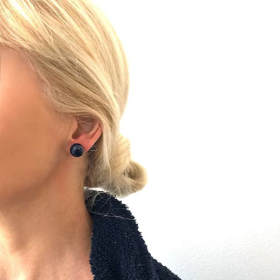 Genuine Black Freshwater 10 mm AAA Pearl Silver Stud Earrings | Etsy (US)