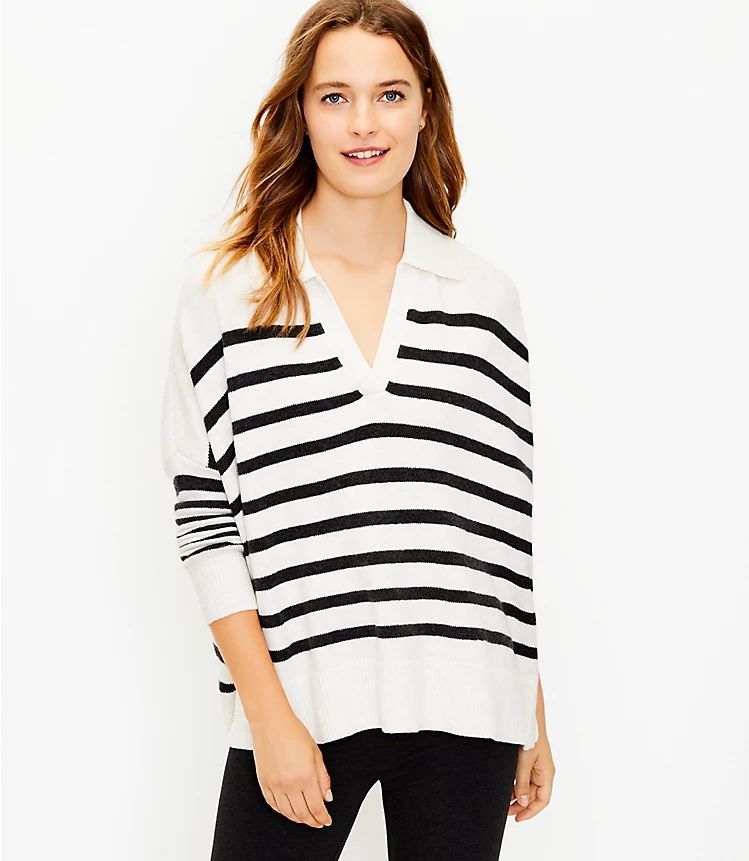 Striped Polo Poncho Sweater | LOFT | LOFT