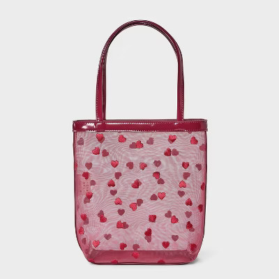 Valentine's Day Heart Embroidered Mesh Tote Handbag - A New Day™ Red | Target