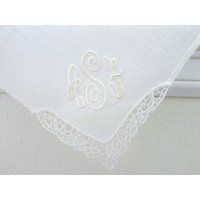 Handkerchief: Wedding Handkerchief, Linen Handkerchief, Lace Handkerchief with a 3Initial Monogram | Etsy (US)