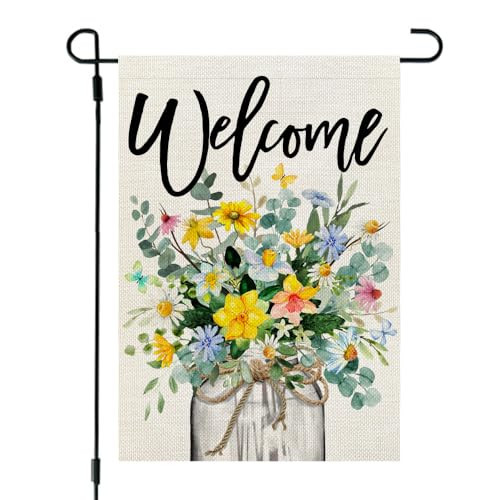 CROWNED BEAUTY Spring Floral Garden Flag Mason Jar 12x18 Inch Double Sided Small Burlap Seasonal Holiday Flag for Outside Yard Welcome CF1377-12 | Amazon (US)