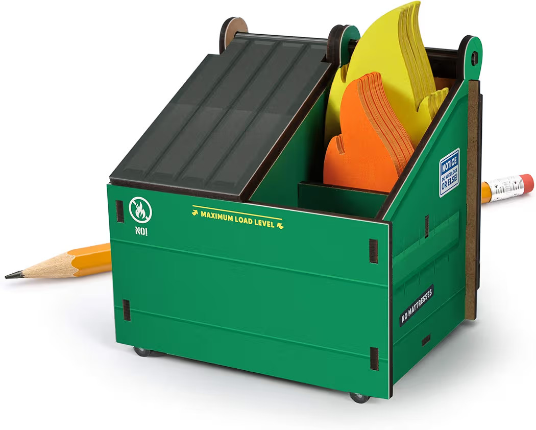 Genuine Fred DESK DUMPSTER Pencil Holder with Flame Note Cards, 3 compartments for Desk and Offic... | Amazon (US)
