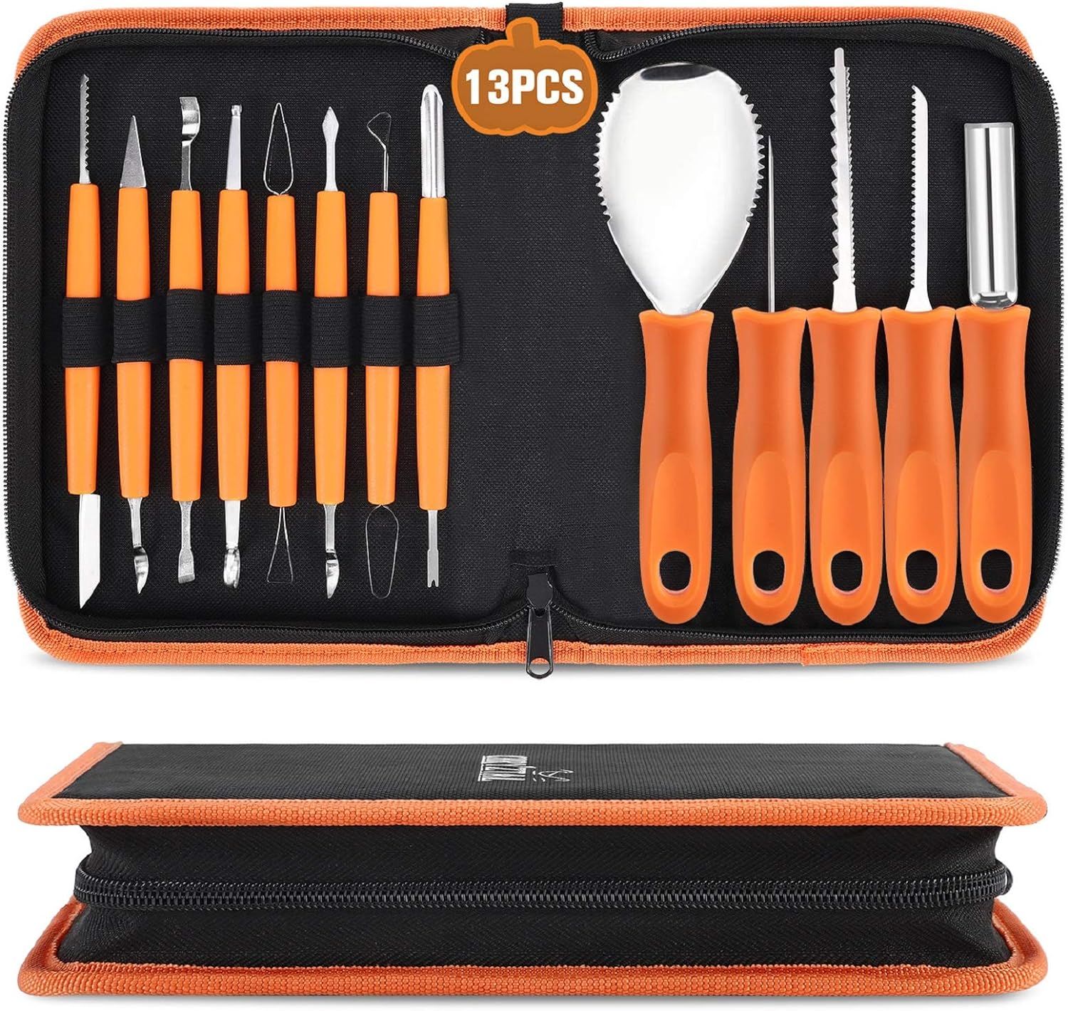 Pumpkin Carving Kit Tools Halloween, 13PCS Professional Heavy Duty Carving Set, Stainless Steel D... | Amazon (US)