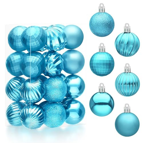 JOIEDOMI 24 Pcs Baby Blue Christmas Tree Ornaments Set, 2.36" Shatterproof Christmas Balls, Xmas Hanging Ornaments Decorations for Tree Wreath Garland Holiday Wedding Indoor Party Decor | Amazon (US)
