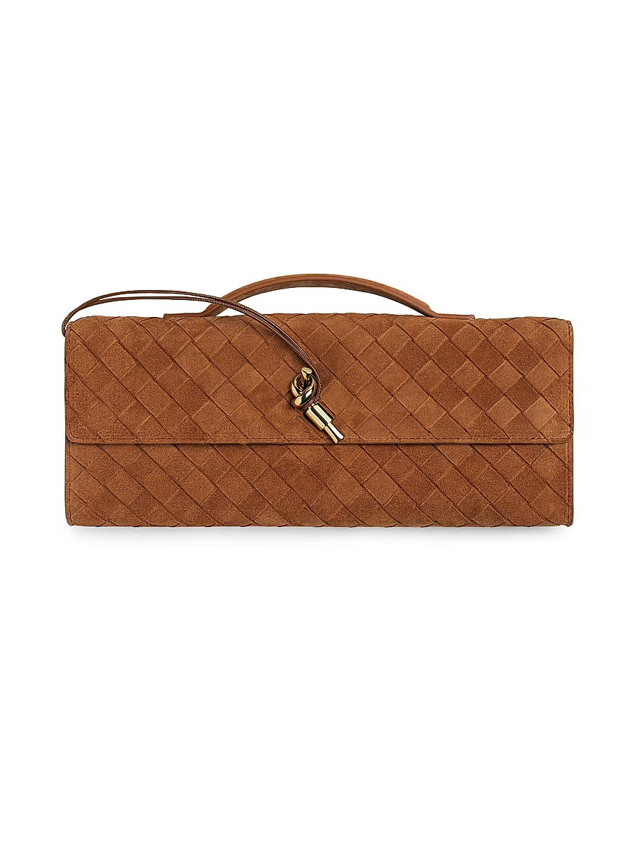 Women's Andiamo Intrecciato Suede Top-Handle Clutch - Amber Brass | Saks Fifth Avenue