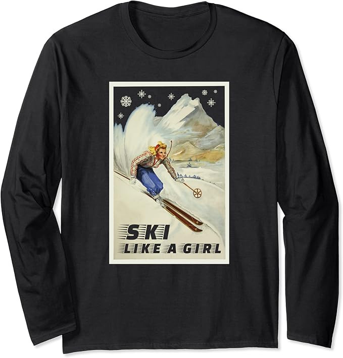 Ski Like A Girl Skiing Winter Sports Vintage Retro T-Shirt | Amazon (US)