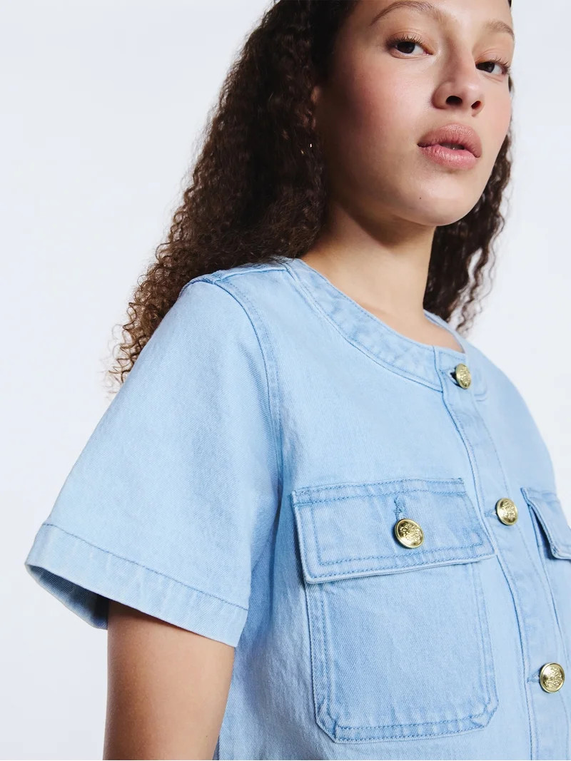 Free Assembly Women's Cropped Denim Jacket with Short Sleeves, Sizes XS-XXL | Walmart (US)