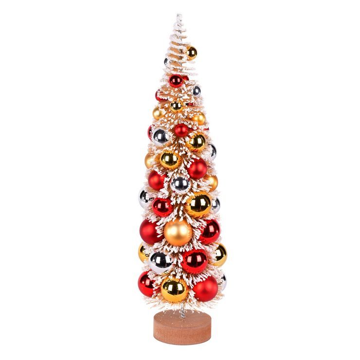 Vickerman 18" Vintage Tabletop Frosted Gold Artificial Christmas Tree, Red, Gold, Silver Ornament | Target