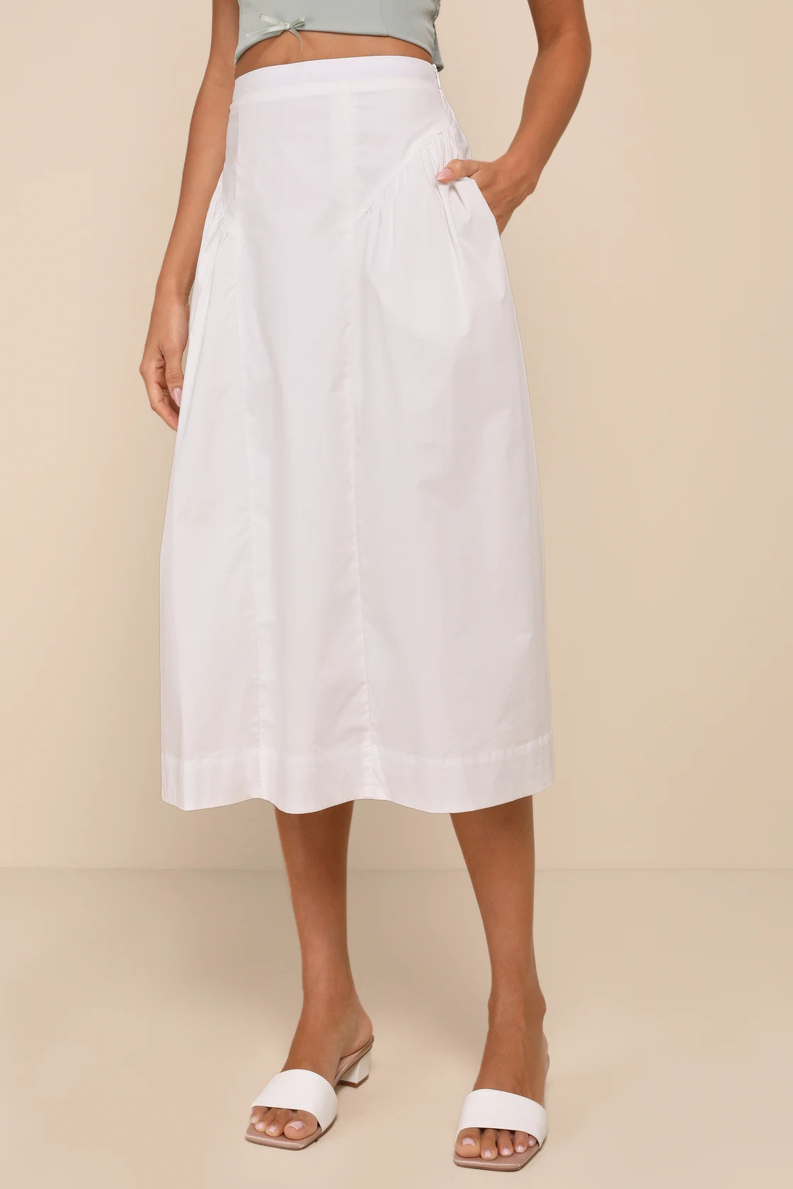 Simple Loveliness White A-Line Midi Skirt With Pockets | Lulus