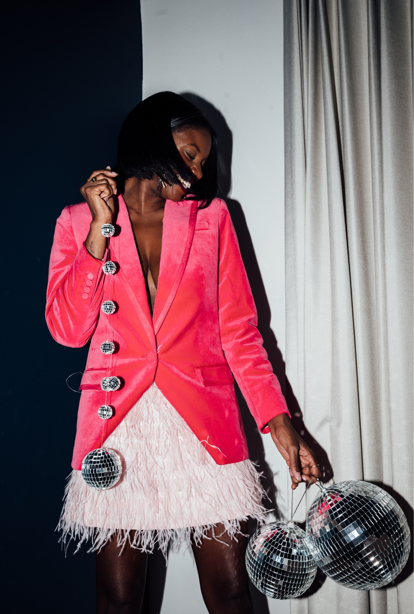 Holiday outfit! Pink velvet blazer and pink feathered skirt  

#LTKworkwear #LTKHoliday