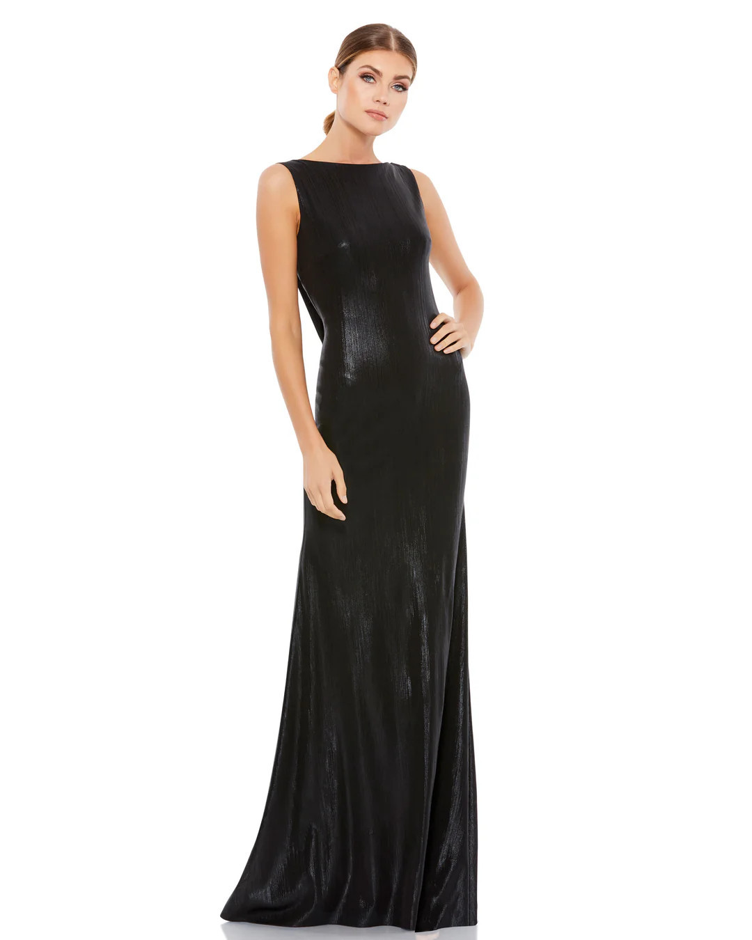 Metallic Cowl Back Column Gown | Mac Duggal