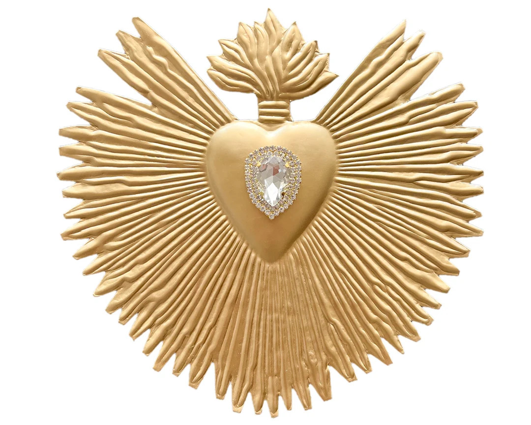 Brilliant Flame Sacred Heart ~ Gold with White Rhinestones, Catholic Heart, Wall Hanging | Etsy (US)