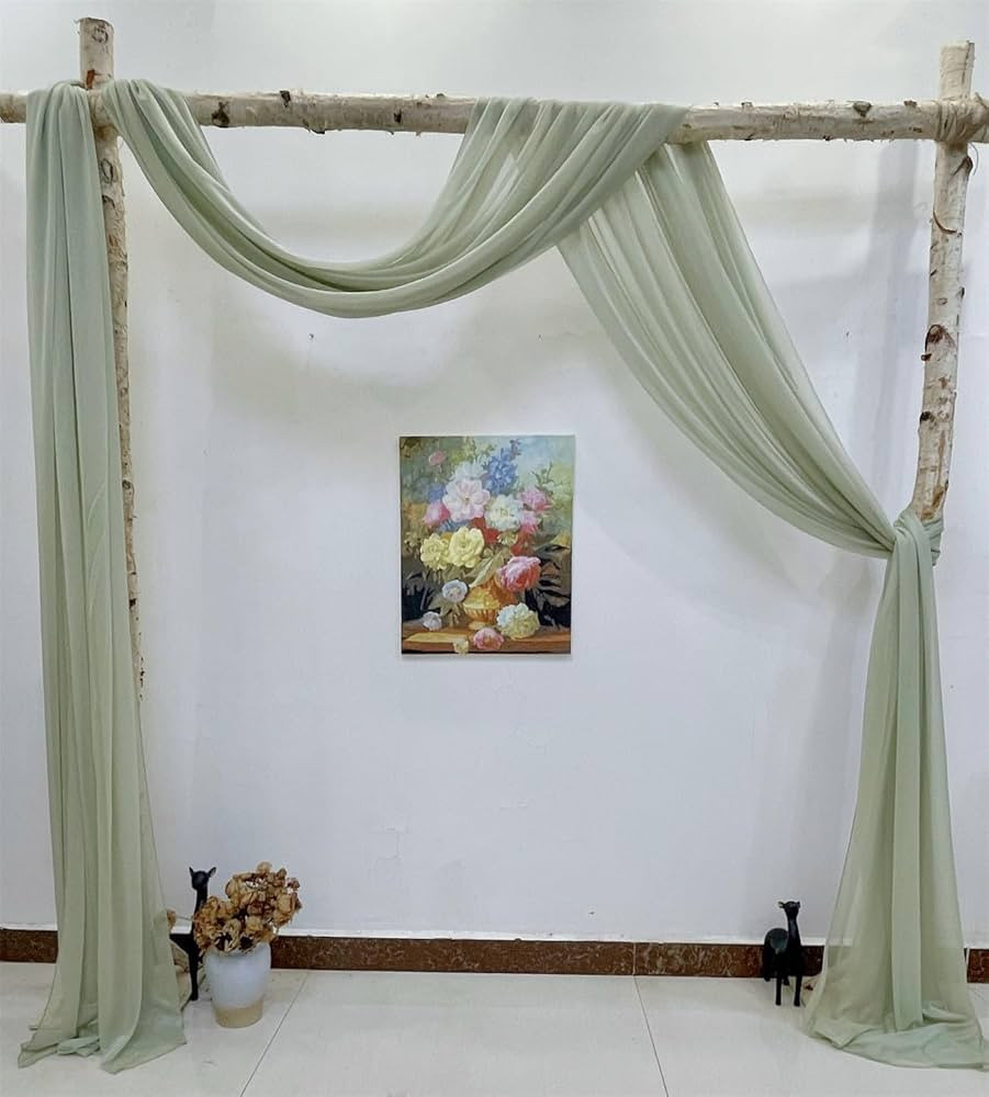 Wedding Arch Draping Fabric 1 Panel 20ft Sage Sheer Curtains 30 * 240 Inch Green Curtains Wedding... | Amazon (US)
