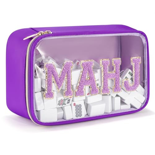 Mahjong Tiles Bag,Empty Thickened American Mahjong Bag with Zipper Suitable for 1.2"(30mm) Standard Size Waterproof Mahjong Storage Case Accessories Gifts for Game Lover Travel Women (Purple) | Amazon (US)
