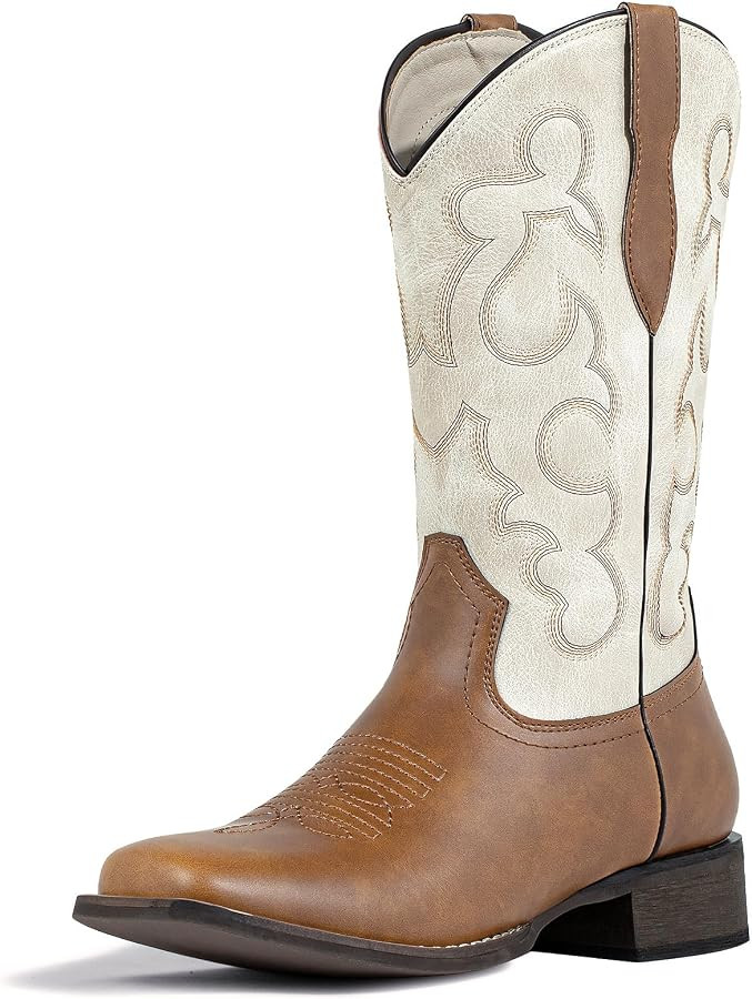 J's.o.l.e Square Toe Cowboy Boots for Women Cowgirl Fashion Two-toned Western Boots Mid Calf Brow... | Amazon (US)