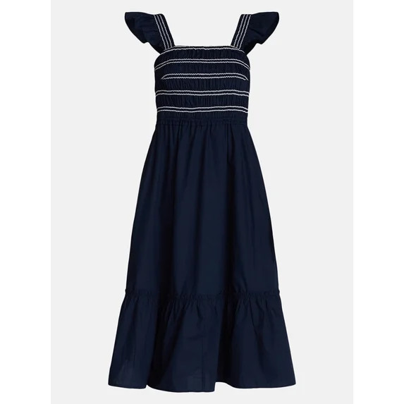 Time and Tru Women's and Women's Plus Smocked Bodice Midi Dress, Sizes XS-4X | Walmart (US)